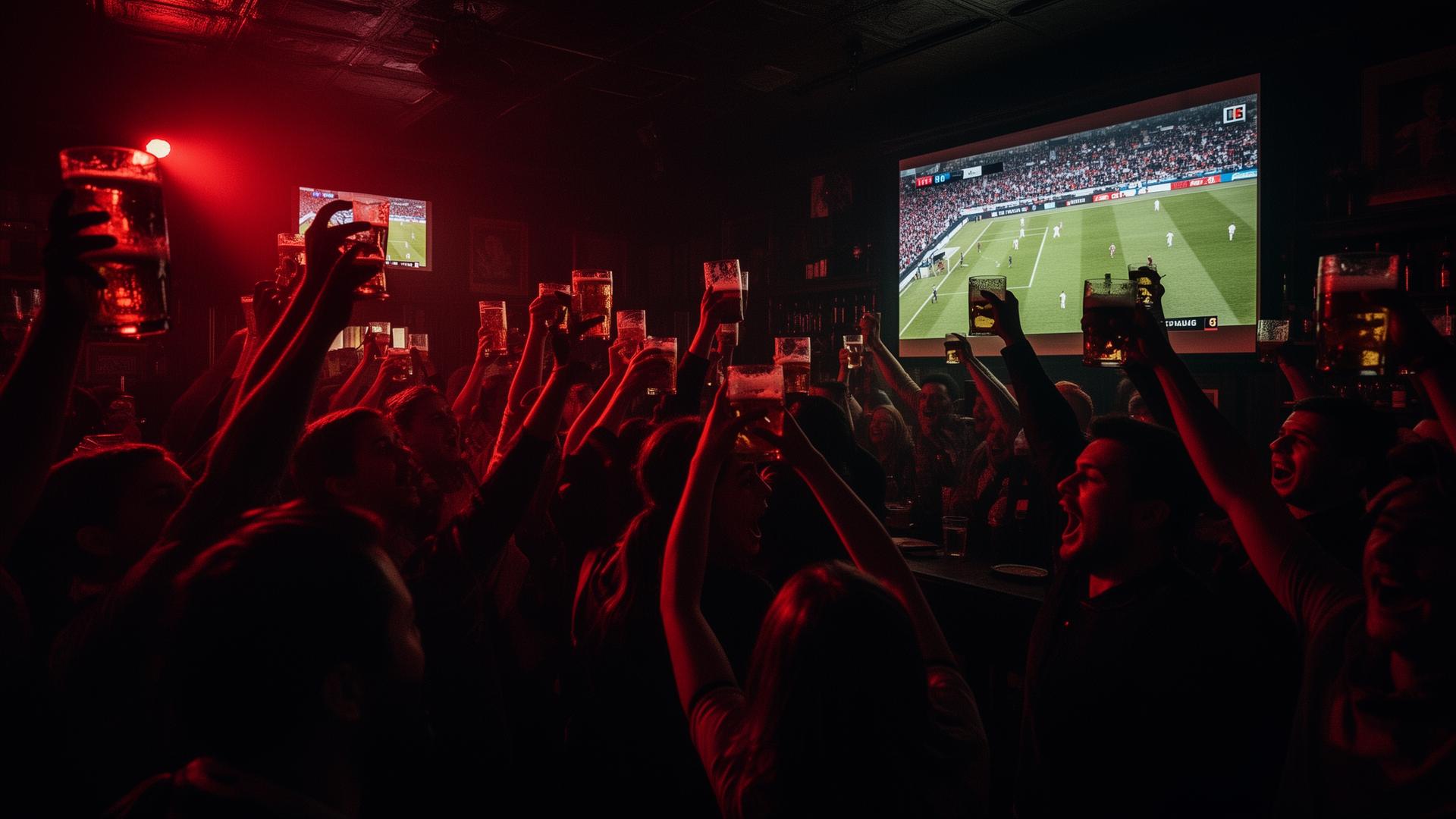 Aficionados celebrando un partido en el bar